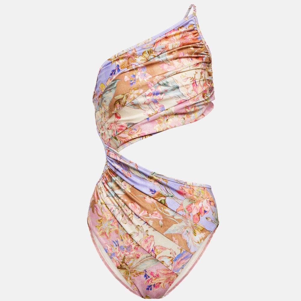 ZIMMERMANN Cira floral one-shoulder cutout swimsuit Size 1 US size 4-6